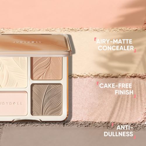 Image of JUDYDOLL Highlight & Contour Palette, All-in-One Matte Highlighter Contour Compact,Natural Brightening Finish for Cool Fair & Olive Skin (05 Feather Glow Palette)