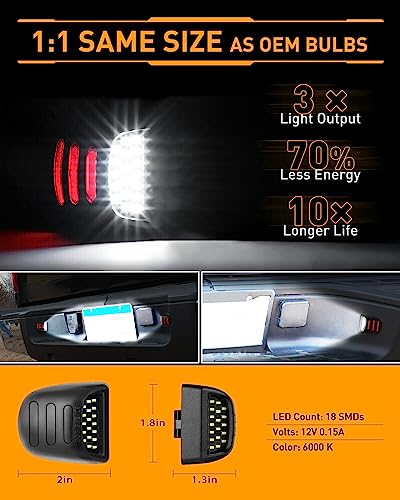Image of LESAUCE Red OLED Neon Tube LED License Plate Lights Tag Lights Assembly Replacement for Chevy Silverado GMC Sierra 1500 2500 3500 Tahoe Suburban Escalade Yukon XL, 2PCS
