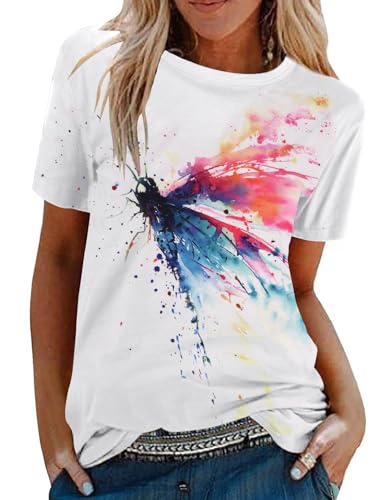 Tuopuda Damen Oberteile Sommer T Shirt Kurzarm mit Rundhalsausschnitt Bunte...