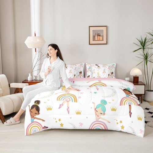 7 Pieces Twin Size Ballet Dancing Girl Comforter Set,Stars Bowknot