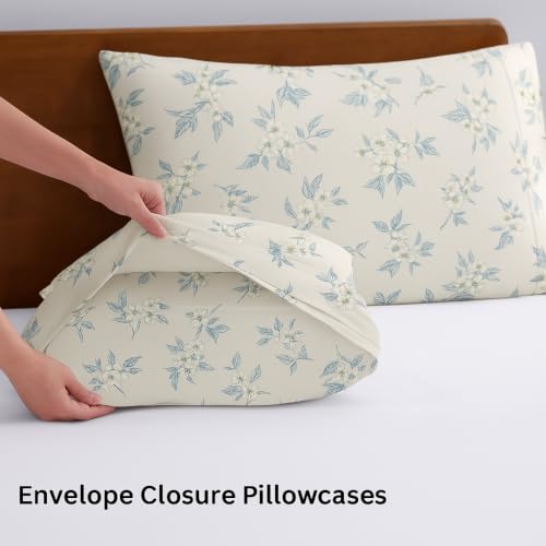 Image of SANMARINO 210TC Cotton King Size Bedsheet with 2 Pillow Covers | Premium Floral Print Design Flatsheet |Ultra Soft Breathable Skin Friendly Bedding Set for All Season Use 90 x 100 Inch,Sky Blue