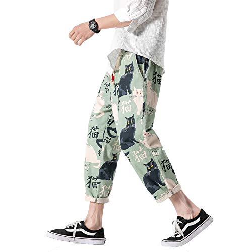 Prijouhe Men's Casual Capri Pants Elastic Waist Wide Leg Loose Baggy Harem Pants Breathable Summer Beach Shorts #TOP4