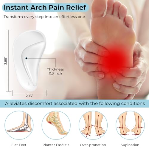 Image of Reusable Arch Support Inserts for Plantar Fasciitis Relief, Self-Adhesive Arch Support Insoles for Flat Feet, Thicken Gel Foot Arch Support Insoles for Women and Men to Relieve Feet Pressure- 5 Pairs