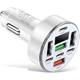 Cargador de coche de 40 W, 8 puertos, puerto USB, pantalla de equipo Pd, teléfono 4 con adaptador multidigital para cargar tabletas y dispositivos electrónicos (blanco)