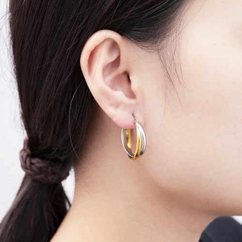 Two Tone Earrings for Women Gold and Silver Earrings Polished Chunky Huggie Hoop Earring Fashion Jewelry Two Tone Jewelry for Woman4