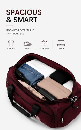 Image of 45L Large Travel Duffle Bag for Men & Women | Waterproof Multi Compartment Duffel Bag for Travelling | Gym Sports Weekend Cabin Luggage Bag (Maroon)