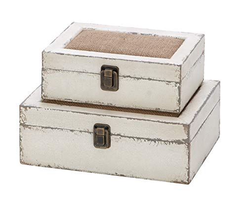 Deco 79 Farmhouse Wood Rectangle Box, Set Of 2 10", 8"W, White #TOP9