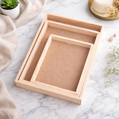 Image of SATYAM KRAFT 1 Set(3 Pcs)Square Trousseau Pinewood Attractive Decorative Tray for Wedding /Shaadi Gift Hampers,Engagement,Saree Clothes Packing,Dry Fruit,Birthday,Festival Return Gifts,Shagun,Beige