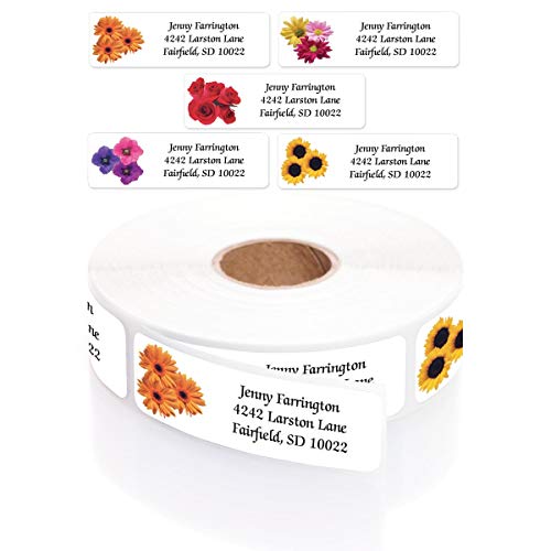 Floral Posy Assorted Rolled Address Labels with Elegant Plastic Dispenser