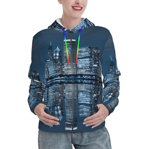 Sweat à capuche femme Chicago avec imprimé réfléchissant et poche kangourou d'automne
