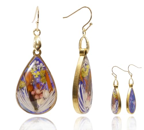 Dried Flower Teardrop Handmade Natural Dry Pressed Real Flower Drop Earrings.