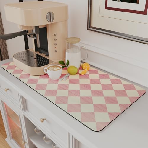 AMOAMI Coffee Mat Rubber-Backed Dish Drying Mat Pink 17x31.5