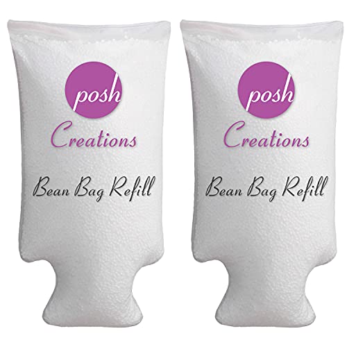 Image of Posh Creations Foam Filling Bean Bag Refill, 100 L 2-PK, White with EZ-Pour Zipper Spout