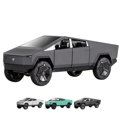 Image of Exclusive Alloy Metal Pull Back Die-Cast Car Diecast Metal Pullback Toy Car with Openable 6 Doors,Light Music Boys Gifts Toys (1:24 Tesla Cybertruck-Black Color)