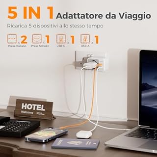 TESSAN Adattatore Presa Inglese con USB C e USB A, 5 in 1 Adattatori Prese Inglesi, Adattatore UK 3250 W, Presa Inglese per Regno Unito, Irlanda, Scozia, Singapore, Tipo G