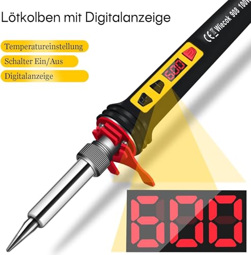 Set di Punte per Saldatura con Inserti Filettati, Wiecok 100W Saldatore LED con Temperatura Regolabile, 130 Pezzi di Rivetti Filettati M2/M3/M4/M5/M6/M8, 8 Punte per Saldatura per Plastica Stampa 3D - 5