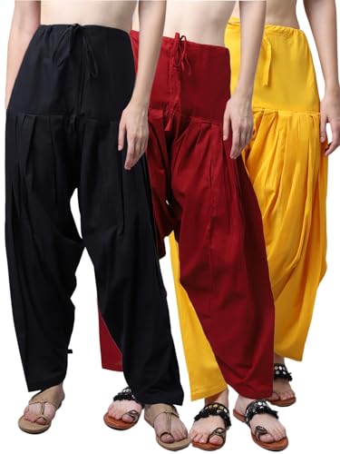 Image of Pistaa's Women's Regular Fit High Rise Combo of 3 Solid Pure Cotton Patiala Salwar