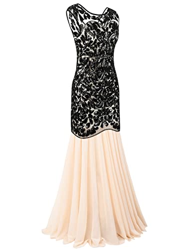 Image of PrettyGuide Women 's 1920s Black Sequin Gatsby Maxi Long Evening Prom Dress