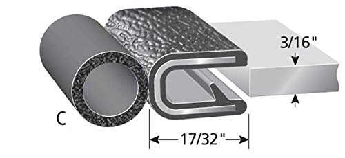 Image of TRIM-LOK Trim Seal, Edge Trim with Top Bulb, Fits 0.437-Inch Bulb, 3 /16-Inch Edge, 17 /32-Inch Leg, 25-Foot Length, Black Pebble Finish, Flexible PVC Plastic Trim with EPDM Rubber Weather Stripping