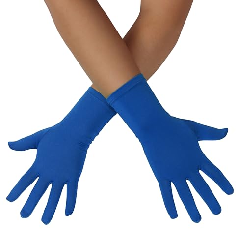 ATHX Mens and Womens Gloves Costume Accessories Wrist Length Spandex Stretch Halloween Cosplay Party Wedding Prom Gloves (Blue Free Size)