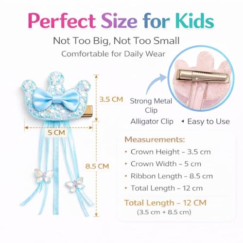 Image of Kids Glitter Crown Alligator Non-Slip Hair Clips with Box, 6 Pcs | Cute pastel hair accessories for baby girls, toddlers, and children. Perfect choice for a birthday gift or daily wear.