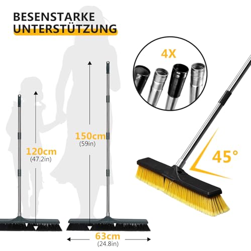 Masthome Besen mit Stiel,Straßenbesen mit 60cm Großem Bürstenkopf, Abnehmbarer Industrie Besen,Große Bodenbürsten für den Außenbereich, für Schulen, Fabriken, Gärten,Garagen – Bild 3