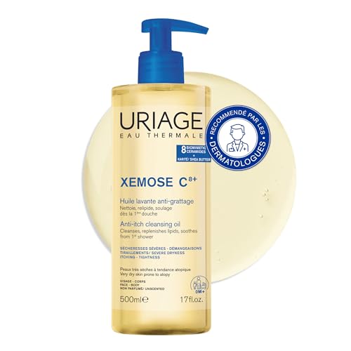 Uriage Xemose Huile Lavante Peau Sèche à Tendance Atopique - Nettoie et Apaise les Démangeaisons - Moussant et Nourrissant - Visage & Corps - Non parfumée...