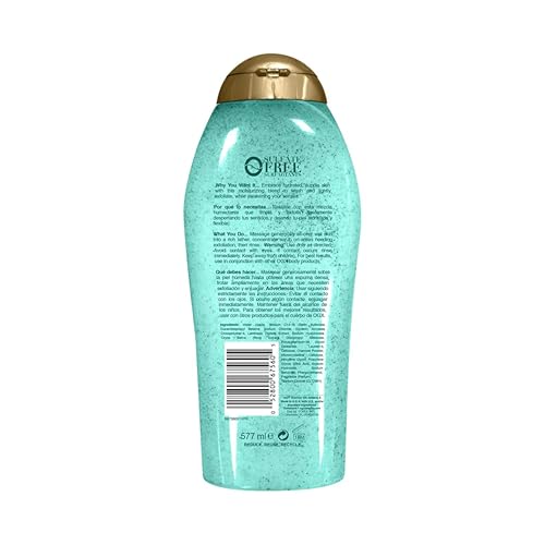 OGX Hydration + Sea Kelp & Hyaluronic Acid Sulfate-Free Lightly Moisturizing Body Scrub with Black Rice, Gentle Exfoliating Daily Body Wash to Soften & Smooth Skin, 19.5 Fl Oz - image 7