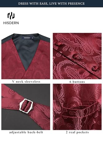 Image of HISDERN Mens Vest Tie Set 3PC Formal Waistcoat Paisley Floral Jacquard Necktie Pocket Square Suit Vests Wedding Party