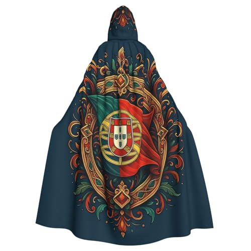 Cxzmnba Cape à capuche unisexe avec motif drapeau du Portugal pour cosplay, Halloween, robe d'uniforme pleine longueur