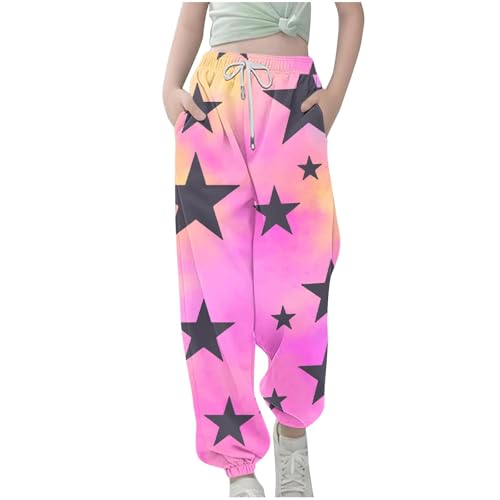 Girls Stars Print Cute Gradient Baggy Sweatpants Kids Elastic Waist Joggers Athletic Track Pants with Pockets for 3-13 Years