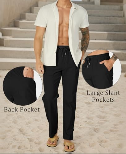 Susclude Mens Casual Pants Stretch Lightweight Beach Comfy Pants for Men Loose Fit Fall Vacation Slacks Men with Pockets3