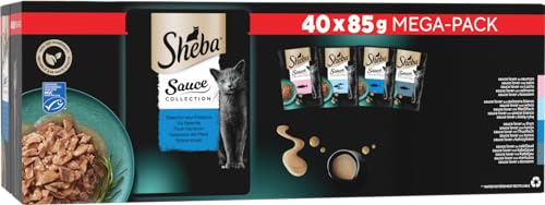 Sheba Sauce Collection Sachets fraîcheur Nourriture Humide Sélection aux Poissons pour Chat Adulte 4 variétés 40x85g