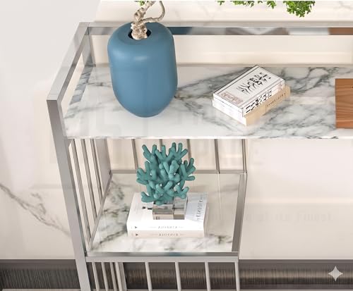 Image of Modern Console Table for Living Room, Entryway Console Table with Faux Marble Top, Metal Frame Sofa Table, Narrow Hallway Table, Luxury Accent Table for Bedroom, Office & Home Decor (White Grey)