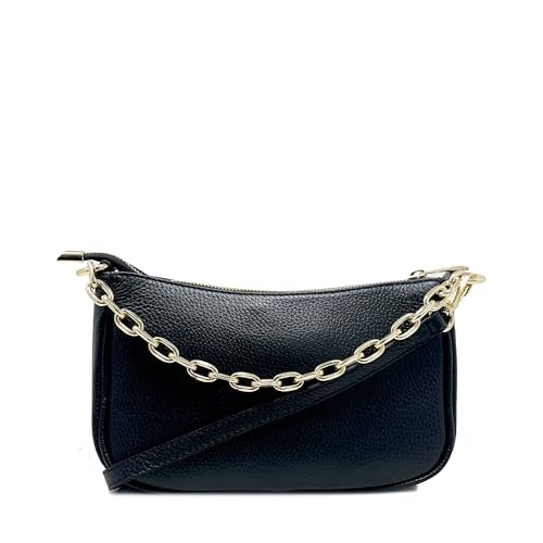 Borsa con tracolla regolabile e removibile 70 - 110, catena metallica decorativa frontale, una tasca interna con zip