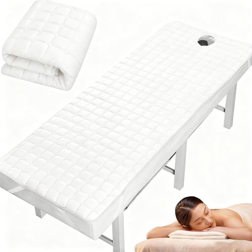 Massage Table Sheets Massage Table Topper Washable Massage Table Pad with Face Hole Polyester Fiber Lash Bed Foam Topper for Spa Salon Tattoo Home Estheticians Gift (White,Bed Not Included)