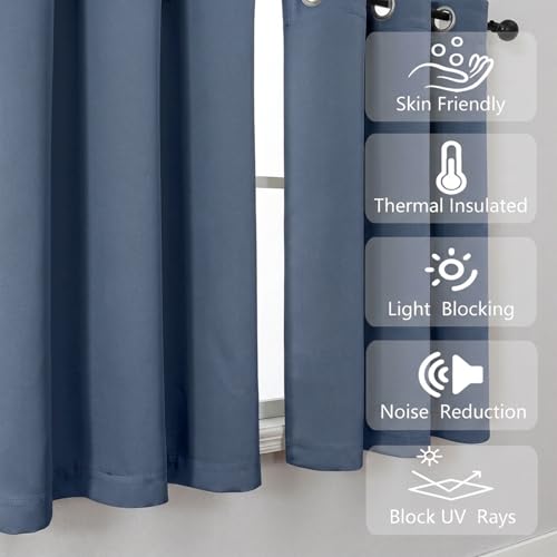 Image of Simplebrand Denim Window Valance for Kitchen 14 Inches Long 2 Panels Set, Room Darkening Valance Curtains for Living Room, Grommet Short Privacy Kitchen Curtains for Bedroom Kids Room, 40Wx14L