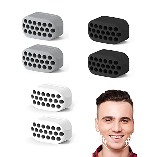 BSITSSS 6 Pieces Jawliner Exercice, Muscler Machoire Musculation Jawline Musculation Machoire Muscle Machoire Exerciseur de la Mâchoire pour Femmes Hommes (Noir, Blanc, Gris) Cover