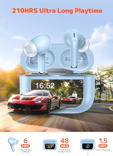 Image of Wireless Earbuds, Bluetooth 5.4 Ear Buds, ENC Noise Cancelling Headphones with 48H Playtime, Bass Stereo Sound, Compatible with iPhone Air /17 /16 /15 /14 /Android, Pad - Sky Blue