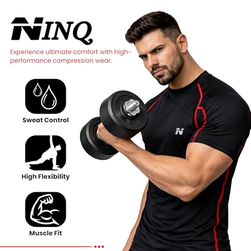 Image of NINQ Full Sleeve Compression, Workout, Round Neck, Down Shoulder T-Shirt - Men's Gym, Athletic & Sports Tights for Fitness