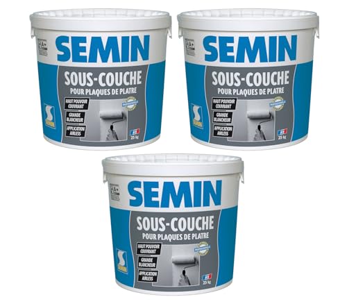 Semin - Sous Couche pour Plaque de Plâtre Intérieur - Prêt à l'Emploi - Seau de 25 kg (lot de 3)