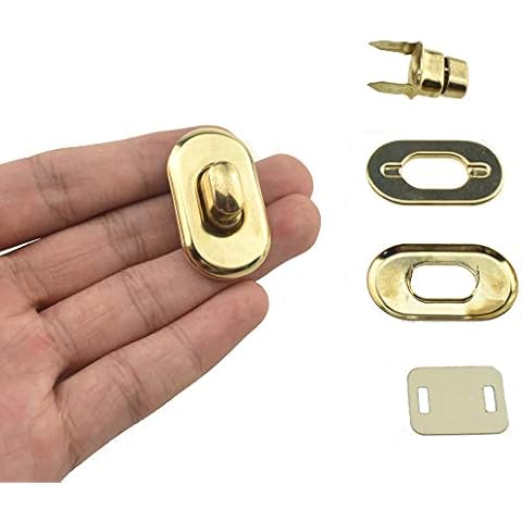 HAHIYO Twist Purse Closure Turn Locks Clip Clasps Easy Install with Online Instructions Picture for Wallet Briefcase Clutch Handbag 1.5 Inch Length Thin Metal Light Weight Gold 6 Sets with Washers Cover