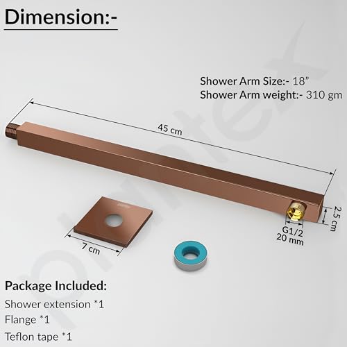 Image of Plantex 18-Inch Shower Arm for Overhead Shower /Stainless Steel Shower Pipe /Wall Mount Bathroom Fitting with -Inch Thread - Pack of 1 (Rose Gold)