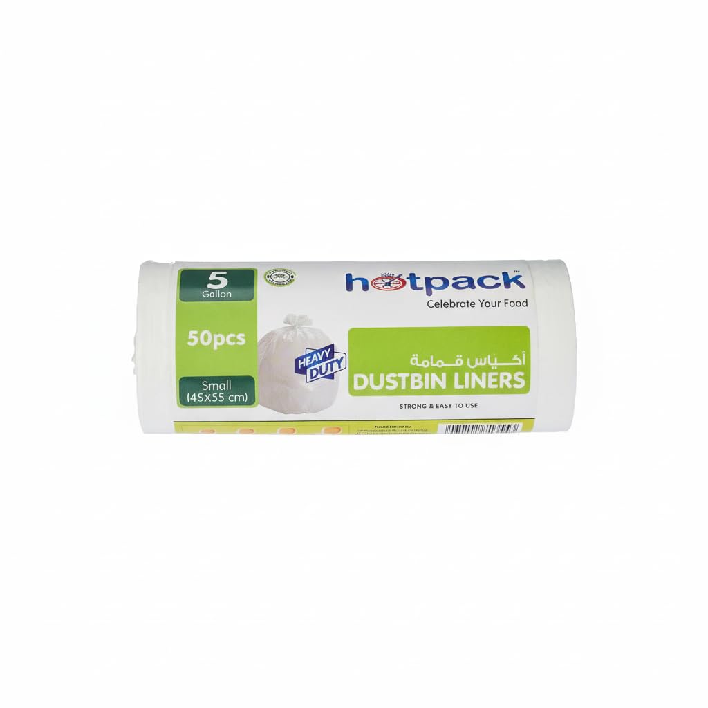 Hotpack Disposable Plastic Strong & Bio-Degradable Dust Bin Liner Bag Roll White 5 Gallon 45x55cm Small Size 50 Bags (Pack of 1)