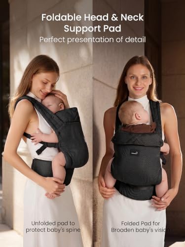 Image of GROWNSY Baby Carrier Newborn to Toddler with Head Support, Black Air Mesh
