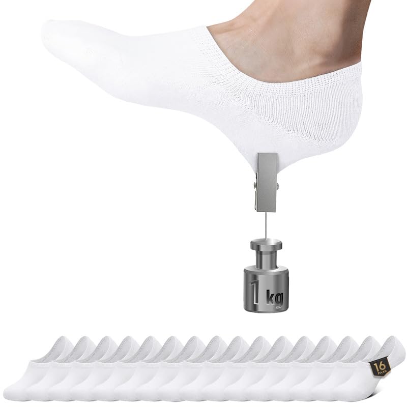 Falechay Sneaker Socken Damen Herren Füßlinge Footies 16 Paar Kurze Großes Silikonpad Verhindert Verrutschen Unsichtbare 16xweiß 43-46