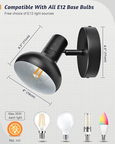 Image of HiBay 1-Light Track Lighting Black, Modern Directional Spot Light Fixture, Ceiling Wall Spotlight for Bedroom Bedside Kitchen Hallway, E12 Base (Bulb Not Included)