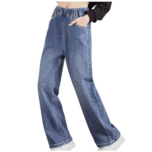 Girls Jeans Wide Leg Baggy Denim Pants Distressed Elastic High Waist Ripped Pants with Pockets Casual Kids Streetwear3