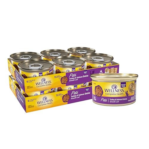 Wellness Complete Health Pate Adult Canned Wet Cat Food, Natural, Protein Rich, Grain Free, Turkey and Salmon Entrée Recipe, 3 oz, Pack of 12 Cans - image 1
