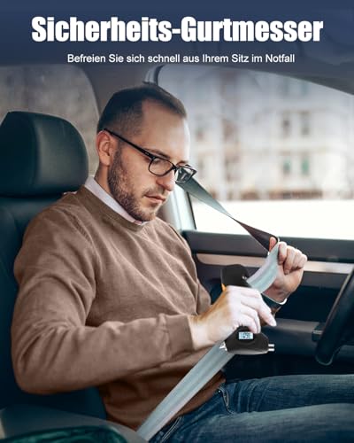 AUTDER 5-in-1 Digitaler Reifendruckprüfer mit LED-Arbeitslicht, Notfallhammer, Gurtschneider, Profiltiefenmesser und beleuchtetem LCD - Tragbar, Langlebig und Ergonomisch für Autos, Lastwagen, Gelb